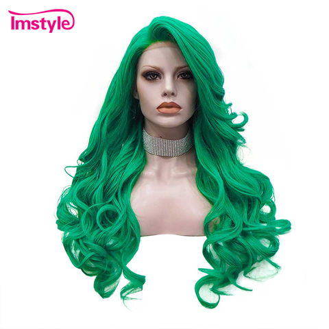 Imstyle vert perruque longue ondulée dentelle perruque synthétique dentelle avant perruque résistant à la chaleur Fiber Cosplay perruques pour les femmes ► Photo 1/6