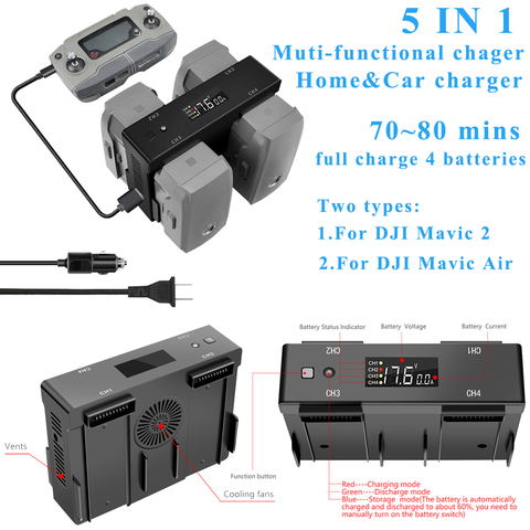 Chargeur de batterie multifonction 5 en 1 pour maison et voiture, avec affichage numérique, Hub de charge pour DJI Mavic 2 Pro Zoom, accessoire de Drone à Air ► Photo 1/1
