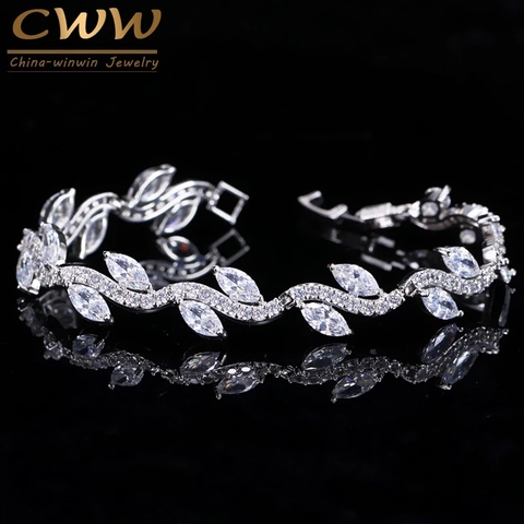 CWWZircons-Bracelets en zircone cubique en forme de feuilles or blanc, bijoux de haute qualité pour fête de mariage, CB099 ► Photo 1/6