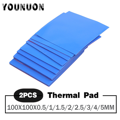 2 pièces 100x100mm coussinet thermique 0.5mm/1mm/1.5mm/2mm/2.5mm/3mm/4mm/5mm épaisseur GPU dissipateur thermique pour processeur coussin de Silicone conducteur de refroidissement ► Photo 1/6