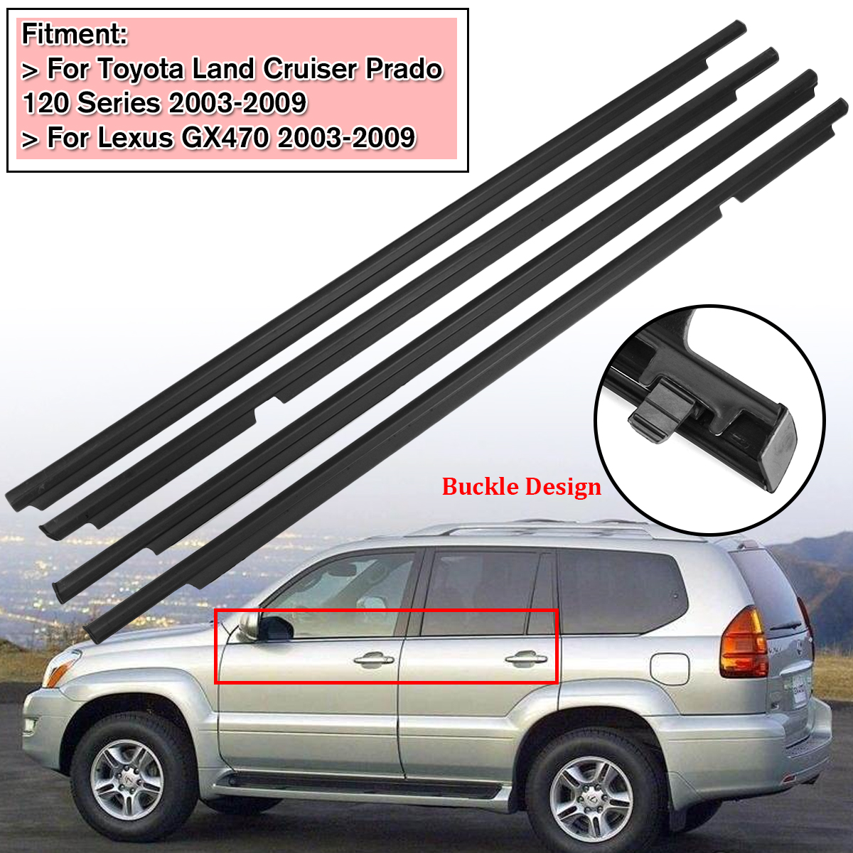 Kit De 4 Joints D'étanchéité De Porte Pour Toyota Land Cruiser Prado 120 / Lexus GX470 (2003-2009) - Neuf