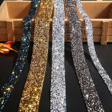 1 Yard 5/10/20/30/40mm paillettes Strass chaîne bande garniture résine cristal décoration bricolage ceinture vêtement Strass Hotfix Applique artisanat ► Photo 1/6