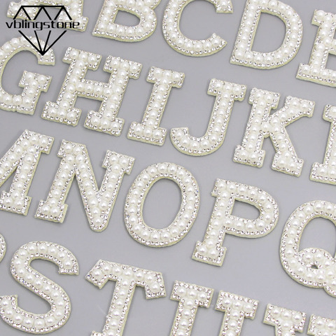 26 lettres anglaises perle strass patchs pour vêtements A-Z Alphabet perle strass Applique coudre/colle sur patchs bricolage nom ► Photo 1/6