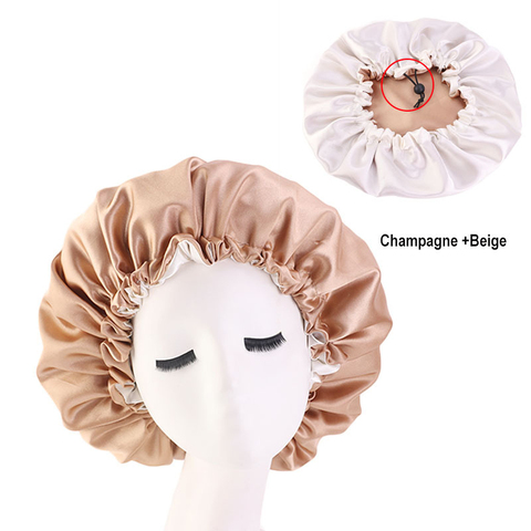 Bonnet en Satin réversible casquettes de cheveux Double couche ajuster sommeil Bonnet de nuit couvre-tête chapeau pour bouclés élastique accessoires de coiffure ► Photo 1/6