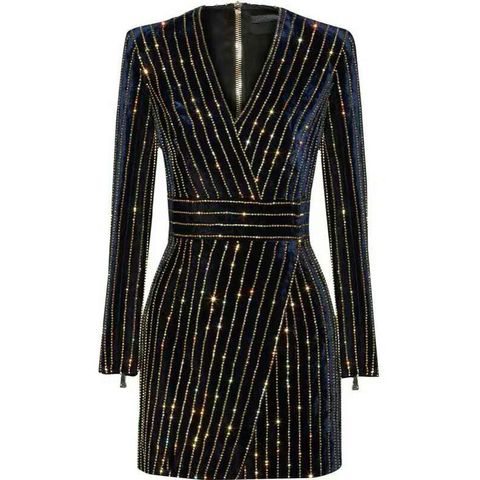 HAGEOFLY Femmes Bling Bling robe à manches longues Noir Col V À Manches Pleine Femmes décontracté robe de bureau tenue de fête Brésil Robes XXL ► Photo 1/5