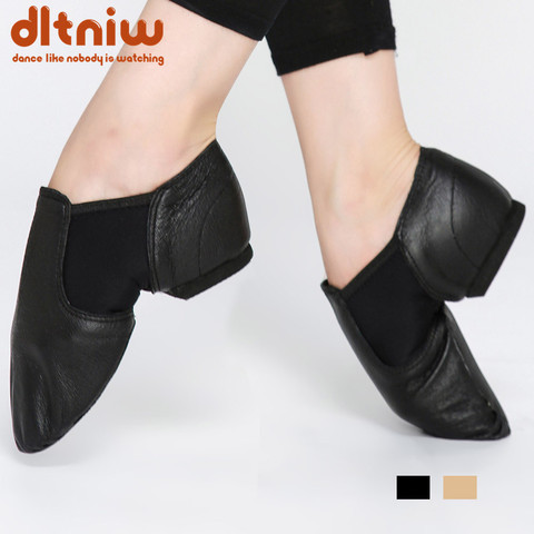 Baskets de Jazz à enfiler en cuir véritable, chaussures de danse pour hommes adultes enfants filles, bottes de sport noires ► Photo 1/6