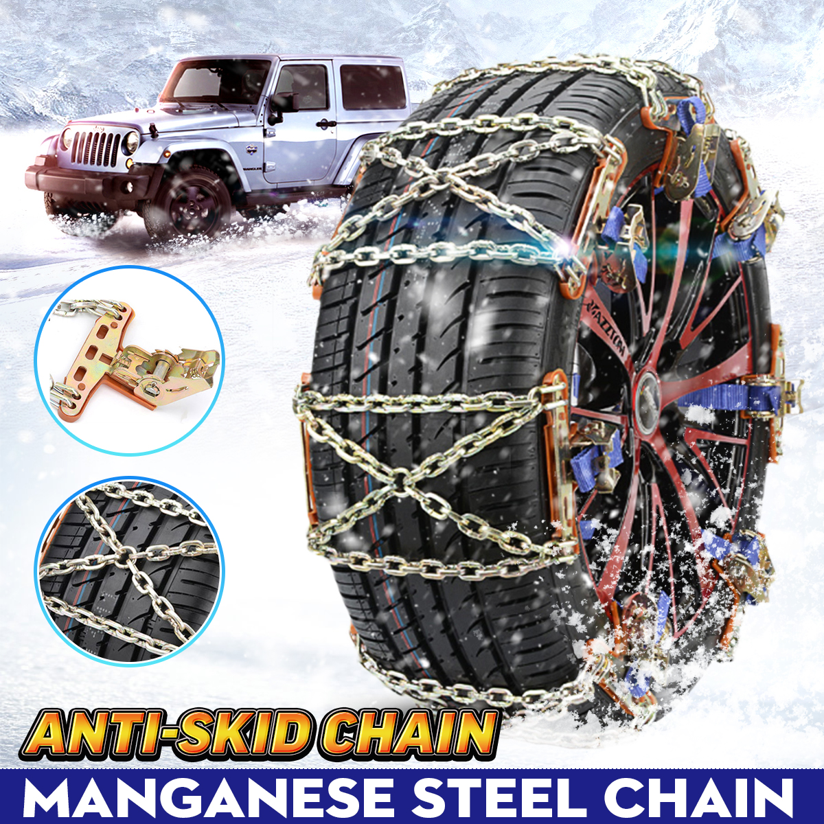 Universel acier camion voiture roues pneu pneu neige glace chaînes ceinture hiver anti-dérapant véhicules SUV roue chaîne boue route sécurité ► Photo 1/6