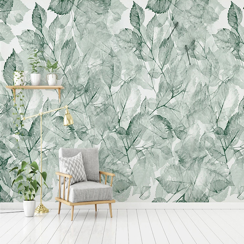 Papier peint Mural personnalisé De toute taille, feuilles transparentes, décoration d'intérieur, salon, chambre à coucher, vert moderne ► Photo 1/6