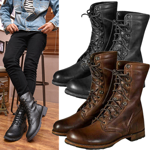 Nouvellement rétro hommes Punk moto en cuir bottines à lacets chaussures de Combat DO99 ► Photo 1/6