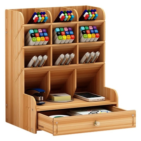 Support de rangement étui bureau stylo crayon organisateur multi-fonction bureau en bois porte-stylo bureau école papeterie ► Photo 1/6