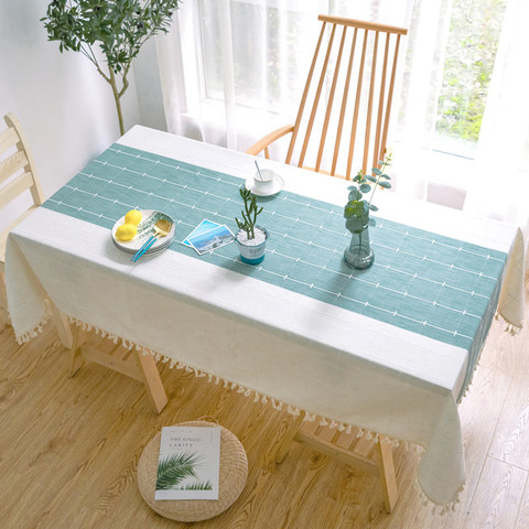 Nappe de Table en lin avec pompon, Plaid décoratif et créatif, imperméable à l'huile, épais, rectangulaire, pour mariage, dîner, thé ► Photo 1/6