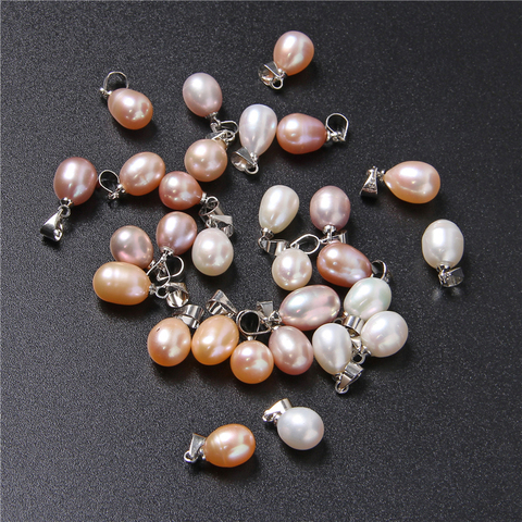 Lot de 10 pendentifs en perles d'eau douce pour femmes, ovales blanches, naturelles, pour la fabrication de bijoux, 8x9mm ► Photo 1/6