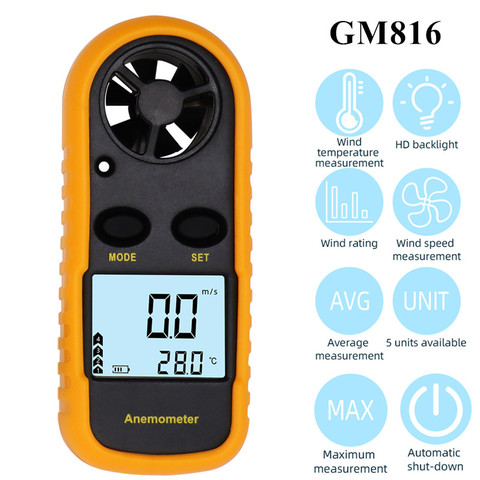 Mini anémomètre Portable GM816, anémomètre thermomètre, jauge de vitesse du vent, anémomètre portatif, 40% de réduction ► Photo 1/6