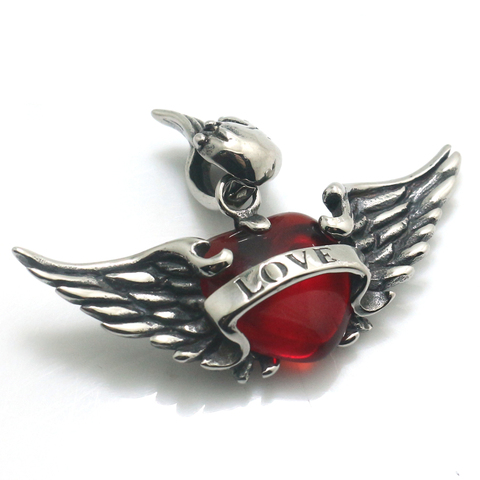 Pendentif Punk gothique en acier inoxydable 316L, pendentif en forme d'aile d'angle, cœur d'amour ► Photo 1/6