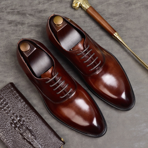 Hommes chaussures formelles en cuir véritable Oxford chaussures pour hommes italien 2022 chaussures habillées lacets de mariage en cuir chaussures d'affaires 869 ► Photo 1/6