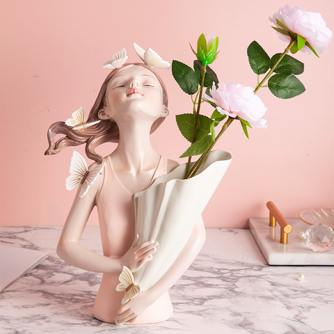 Statue de fille féerique en résine, Vase, accessoires de décoration de salon, Figurine de bureau pour intérieur Glamour, grand cadeau artisanal ► Photo 1/6