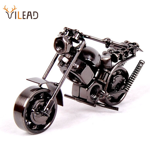 VILEAD 14cm moto modèle rétro moteur Figurine métal décoration à la main fer moto accessoire Vintage décor à la maison enfant jouet ► Photo 1/6
