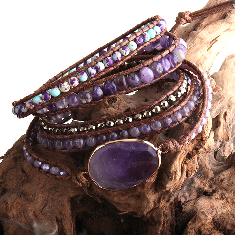 Bracelet bohème, bijoux Handma, style Boho, pierres naturelles mélangées, breloque, 5 brins, cadeau Bracelets d'enveloppement, livraison directe ► Photo 1/6