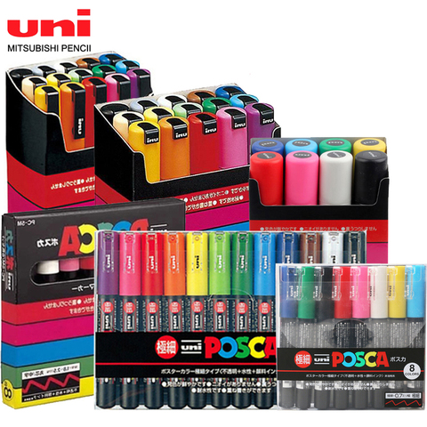 UNI POSCA – ensemble de stylos marqueurs séries PC-1M / PC-3M/PC-5M, pour peinture, remplissage, affiche publicitaire POP ► Photo 1/6