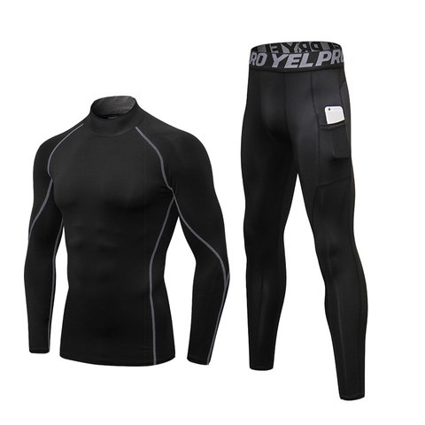 Sous-vêtements thermiques pour hommes, ensemble de sous-vêtement thermique vêtements col haut, longs pour l'hiver, Compression et séchage rapide ► Photo 1/6