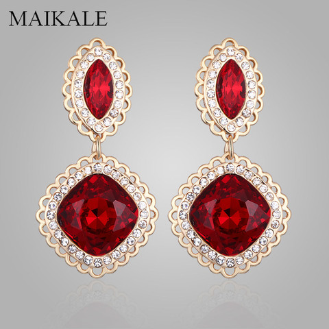 MAIKALE – boucles d'oreilles classiques longues en forme de goutte d'eau pour femmes, en cristal autrichien, zircone dorée, colorées, cadeau de princesse ► Photo 1/6