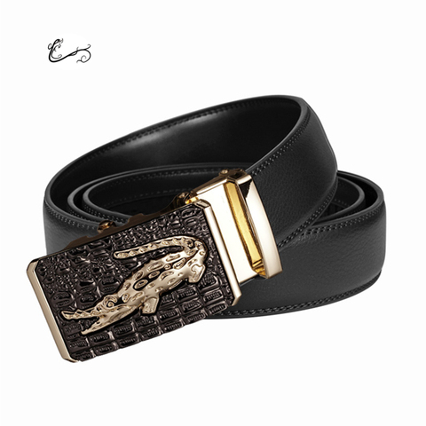 Waist Art Genuine Leather Belt for Men Alloy Automatic Buckle Black High Quality Men's Belts Gift Cow Leather 3.5cm Width 140cm ► Photo 1/6