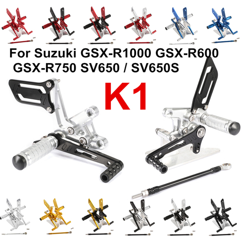 Hot Style Moto Repose-pieds Alliage Rearset Arrière Repose-pieds pour Suzuki GSXR600/1000 00-04 GSXR750 SV650/S argent Noir D20 ► Photo 1/6