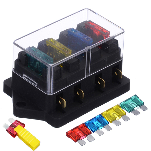 1PCS 4 Way Fuse Box DC 12V 24V 40A Circuit Car Trailer Auto Blade Fuse Box Block Holder ATC ATO Fuse Holder With 8 Fuse And Clip ► Photo 1/6