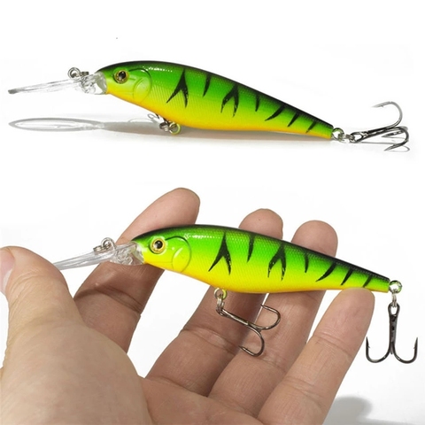 1 pcs coloré Bande motif 11 cm 10.5g Dur Appât Minnow streak De Pêche aux leurres Basse Douce à l'eau crochet plongée perche wobbler poissons ► Photo 1/6