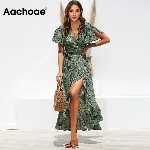 Aachoae – robe portefeuille longue, Style Boho, imprimé Floral, Maxi, robe de plage, Sexy, fendue sur le côté, robe de soirée, été, 2022 ► Photo 1/6