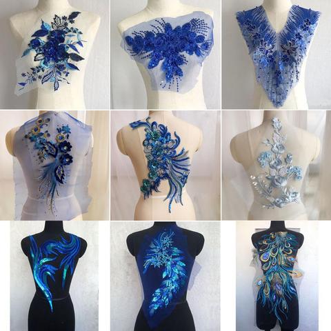 Bleu Frence tissu dentelle garnitures paillettes patchs conceptions Appliques pour bal robe de bal robe de mariée Costumes bricolage fête ► Photo 1/6