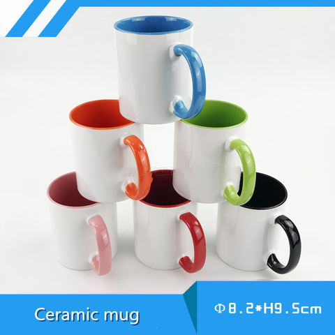 Tasse en céramique par Sublimation, poignée colorée, tasse intérieure avec encre, transfert de chaleur et impression ► Photo 1/4