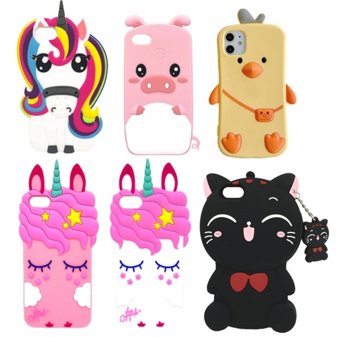 Mignon Pour iPhone 5S SE 6S 7 8 Plus 8plus 7plus X XS Couverture Silicone 3D Licorne Cheval Lapin Ours Chat Dessin Animé Doux Sac de Téléphone ► Photo 1/6