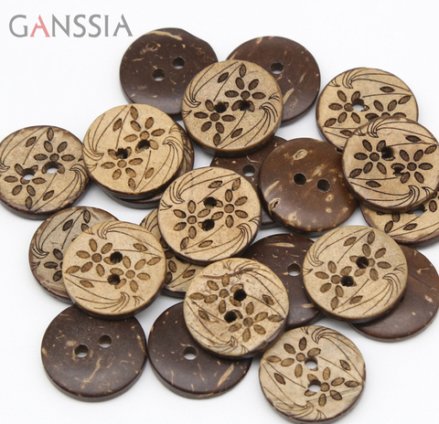 30 pièces/lot taille: noix de coco naturelle ronde 2 trous boutons, deux bouton de conception de fleurs, accessoires bouton de couture (ss-899) ► Photo 1/2