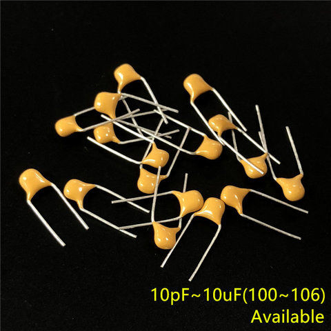 100 pcs/lot condensateur céramique Multicouche 50V (100 ~ 106) 10pF ~ 10uF 102 103 104 105 22pF 1nF 10nF 100nF 0.01uF 0.1uF 1uF P = 5.08mm ► Photo 1/1