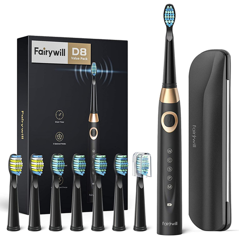 Fairywill – brosse à dents sonique électrique 5 Modes, têtes de remplacement, étui de voyage étanche, nettoyage puissant, ensemble de brosses à dents douces ► Photo 1/6