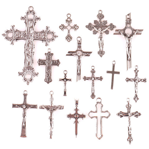 Pendentifs plaqué argent, croix chrétienne, 15 pièces, composants de bijoux tibétains argent, bricolage fait à la main, 23297 ► Photo 1/4