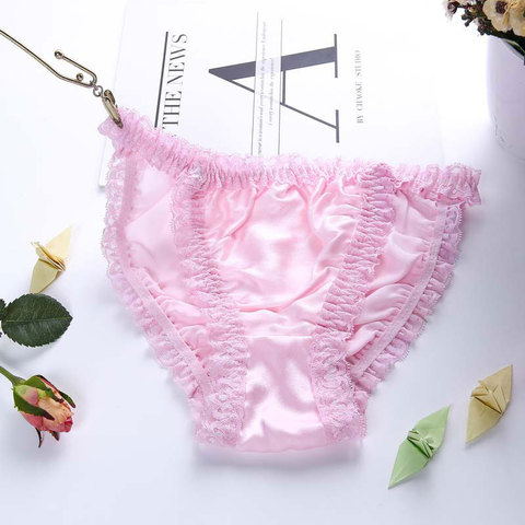 Sous-vêtements en Satin pour femmes, Lingerie Sexy en dentelle, grande taille, 100% soie, slips pour dames ► Photo 1/6