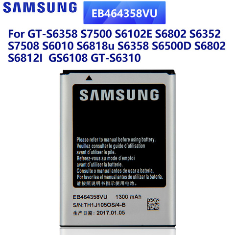 SAMSUNG Batterie De Remplacement D'origine EB464358VU Pour Samsung Galaxy GT-S6358 S7500 S6102E S6802 S6352 GS6108 GT-S6310 1300mAh ► Photo 1/6