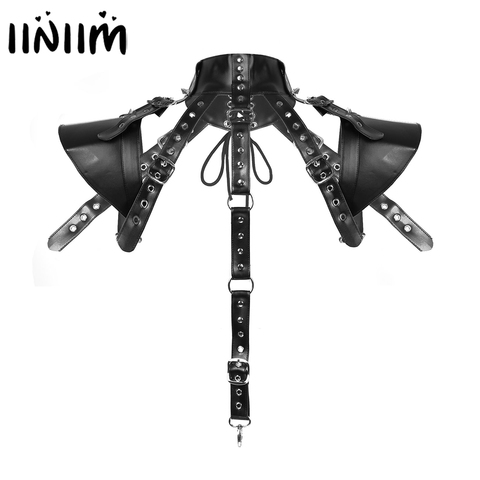 Adulte Punk Faux cuir haut cou armures épaule poitrine harnais ceinture vêtements accessoires chaud Halloween Cosplay Costume Clubwear ► Photo 1/6