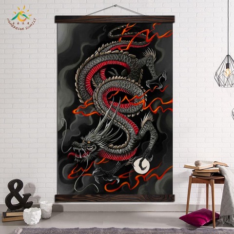 Affiches et imprimés sur toile, art mural pour décoration, avec Dragon noir et rouge ► Photo 1/6