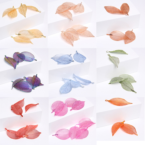 5 pièces Rose feuille collier pendentif 40-60mm naturel Eletroplant Howllow feuilles CharmFor bricolage faisant des femmes bijoux accessoire ► Photo 1/6