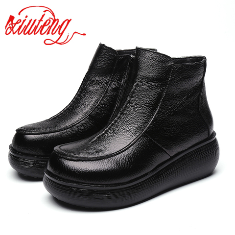 Xiuteng-bottes d'hiver en cuir véritable pour femmes, chaussures de travail plates pour femmes, plate-forme, garde au chaud, nouvelle collection 2022 ► Photo 1/6