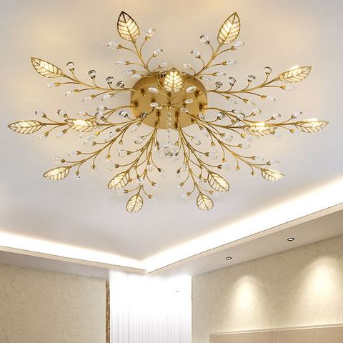 Plafonnier Led en cristal doré au design nordique moderne, montage en Surface, luminaire décoratif de plafond, idéal pour une chambre à coucher, un salon ou une cuisine ► Photo 1/6