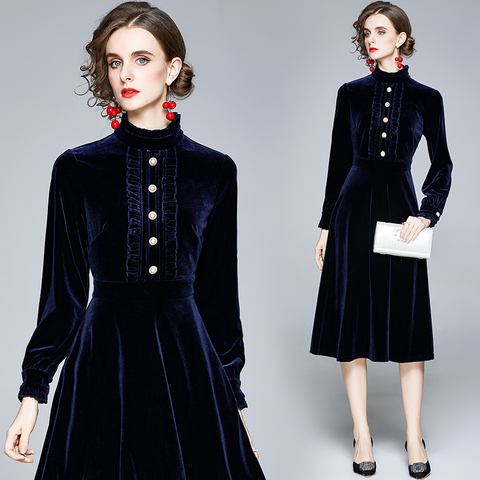 ZUOMAN femmes automne et hiver élégant Robe en velours Festa haute qualité longue Vintage bureau fête Robe Femme robes de créateur ► Photo 1/6