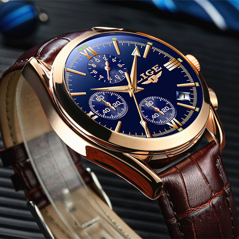 Relogio Masculino LIGE hommes montres haut de gamme de luxe hommes mode affaires étanche montre à Quartz pour hommes montre cuir décontractée ► Photo 1/6