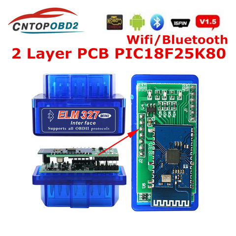 ELM327 Bluetooth V1.5 avec Pic18f25k80 puce WIFI ELM 327 V1.5 OBD2 Scanner lecteur de Code OBD2 ELM 327 V1.5 pour IOS Android fenêtre ► Photo 1/6