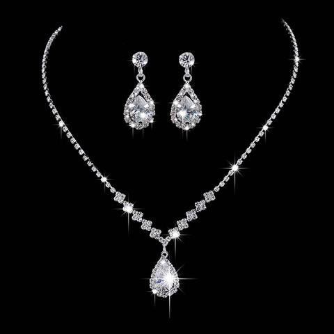 Zircon cubique de luxe larme collier boucles d'oreilles ensemble mariée demoiselle d'honneur mariage ensemble de bijoux cadeaux pour les femmes ► Photo 1/4