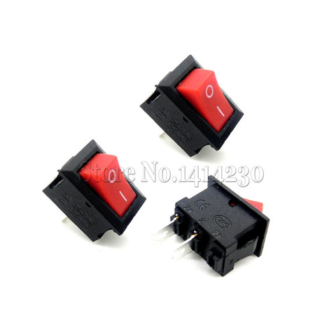 Interrupteur à bouton-poussoir, 10x15mm, SPST, 2 broches, 3a, 250V, KCD11, bouton-poussoir, 10MM x 15MM, noir, rouge et blanc, 10 pièces ► Photo 1/4