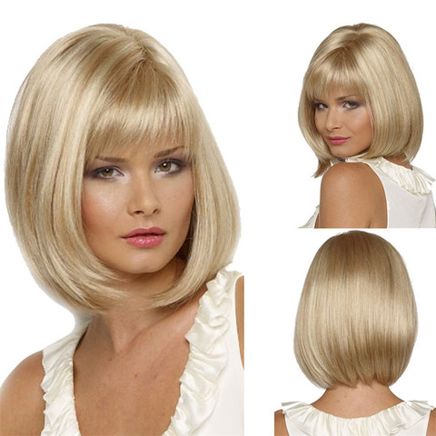 Lunatique W court Bob perruques droites couleur Blonde perruque synthétique pour les femmes cheveux naturels résistants à la chaleur ► Photo 1/4